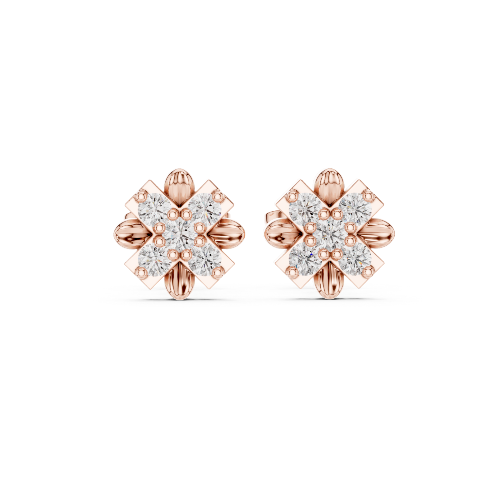  Rose Gold Luminous Graceful Petal Studs Front View