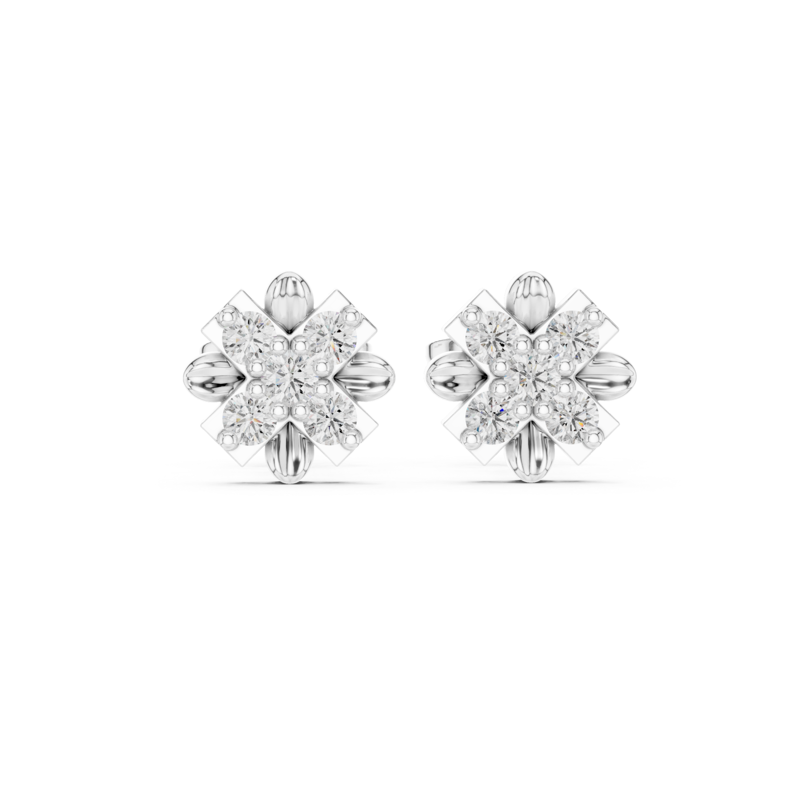  White Gold Luminous Graceful Petal Studs Front View