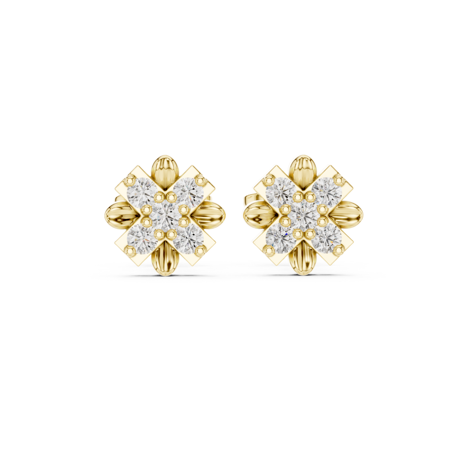  Gold Luminous Graceful Petal Studs Front View