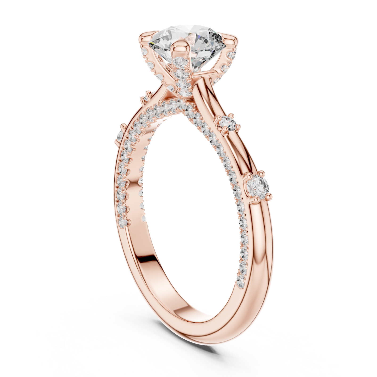  Rose Gold Opulent Cascade Accent Engagement Ring Left View