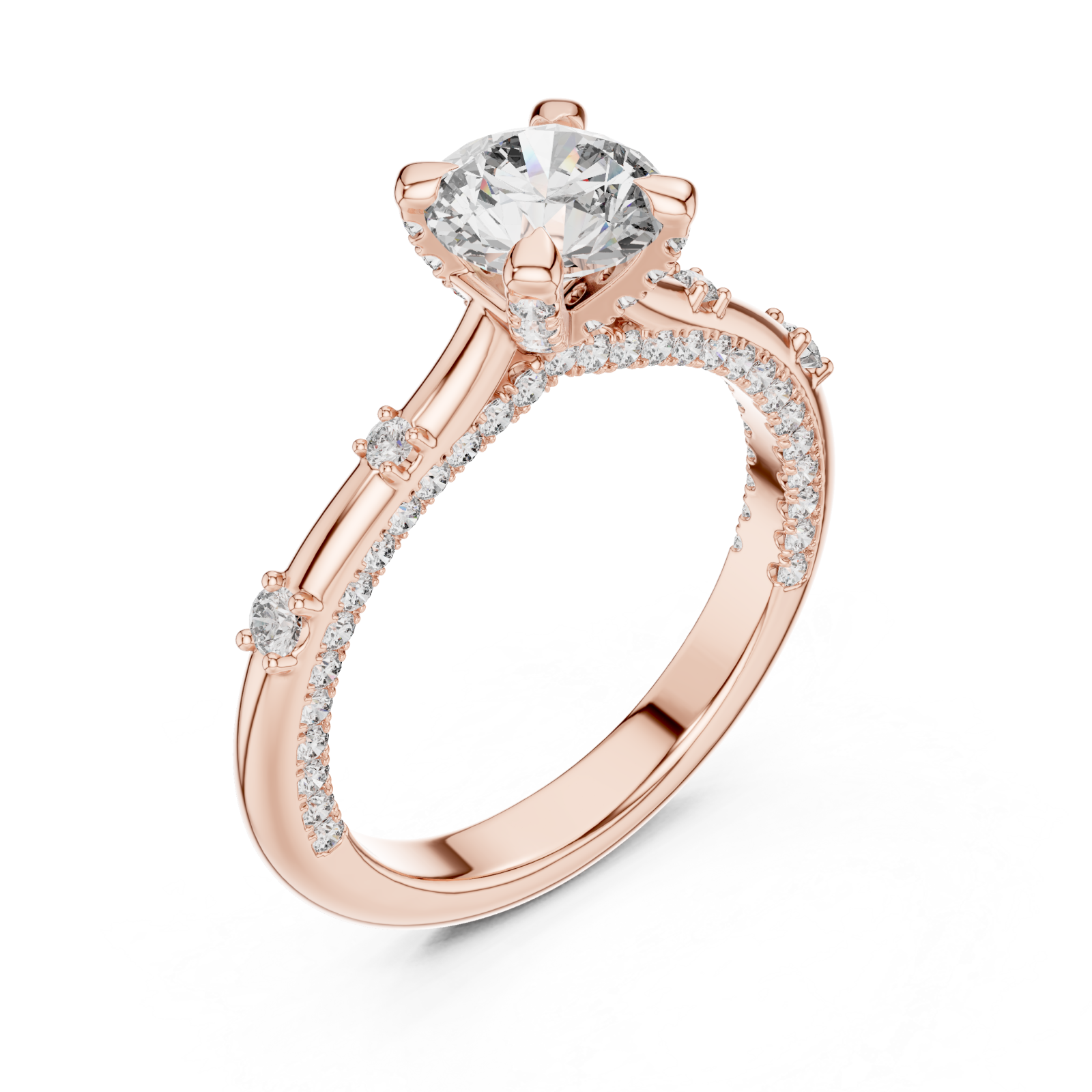  Rose Gold Opulent Cascade Accent Engagement Ring Right View