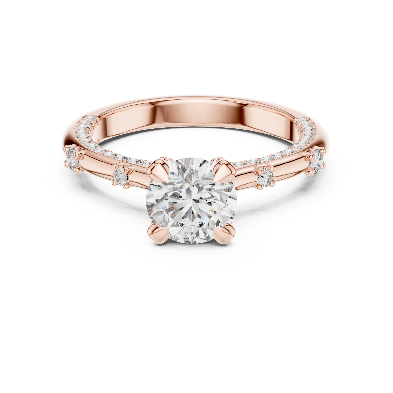  Rose Gold Opulent Cascade Accent Engagement Ring Front View