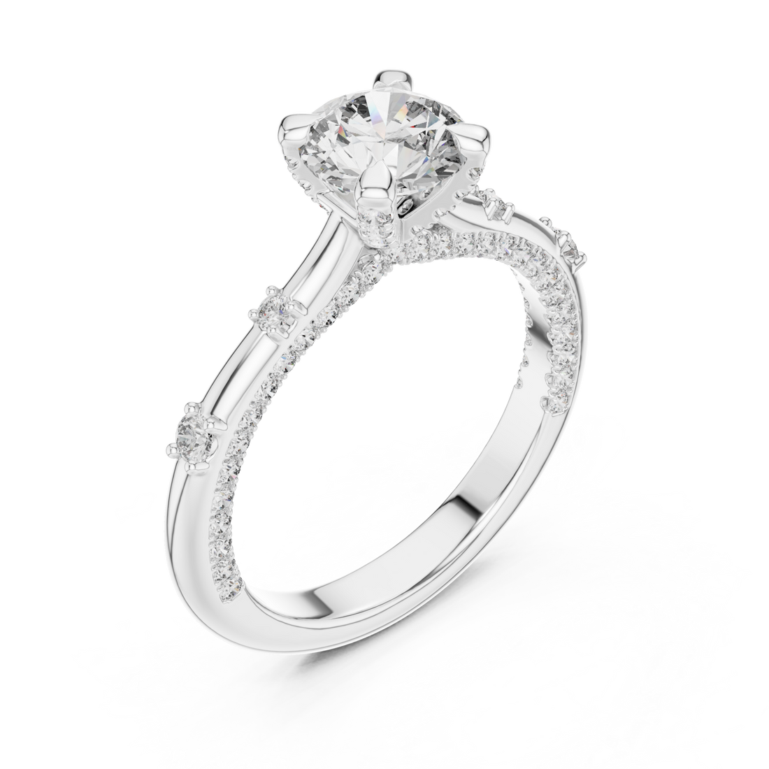  White Gold Opulent Cascade Accent Engagement Ring Right View