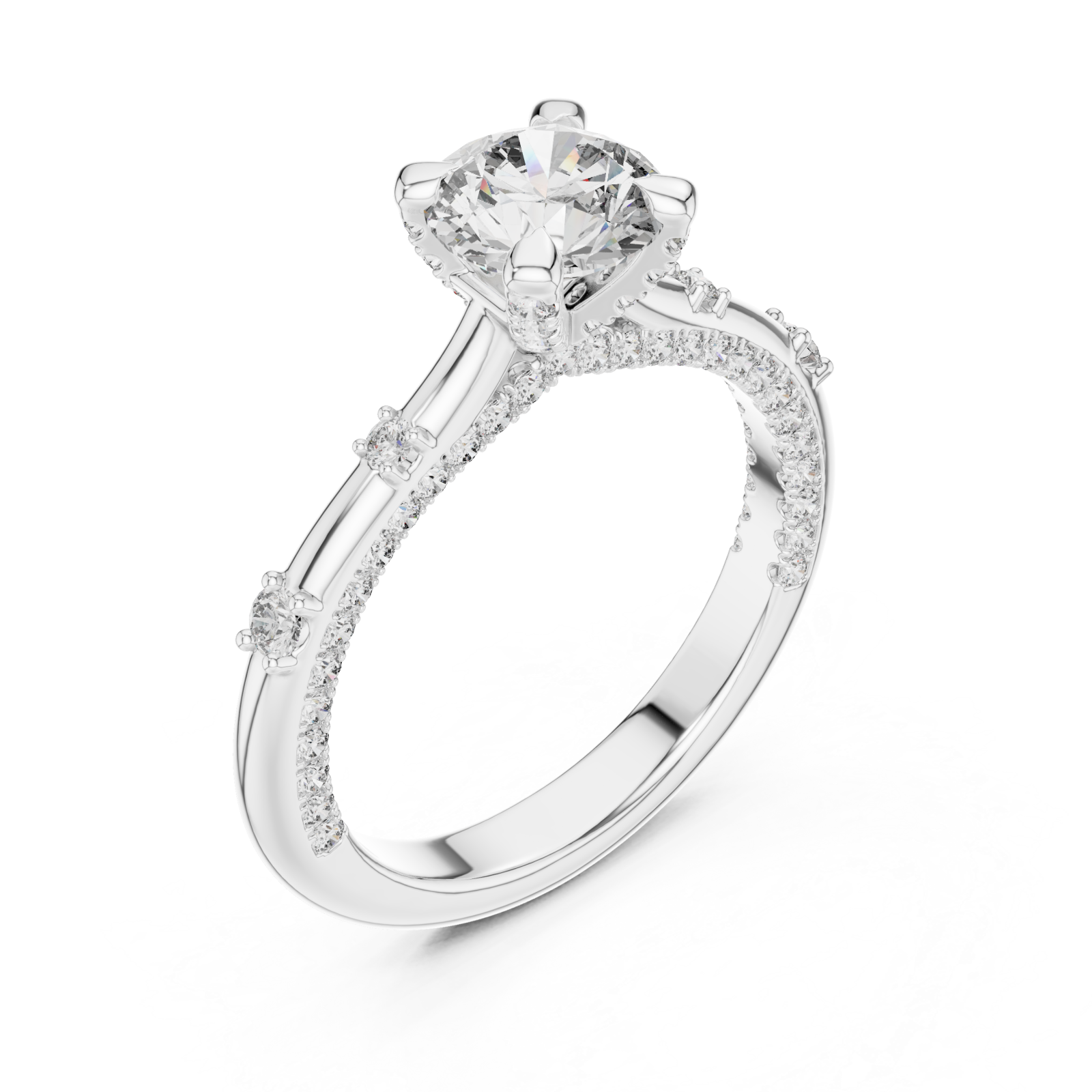  White Gold Opulent Cascade Accent Engagement Ring Right View