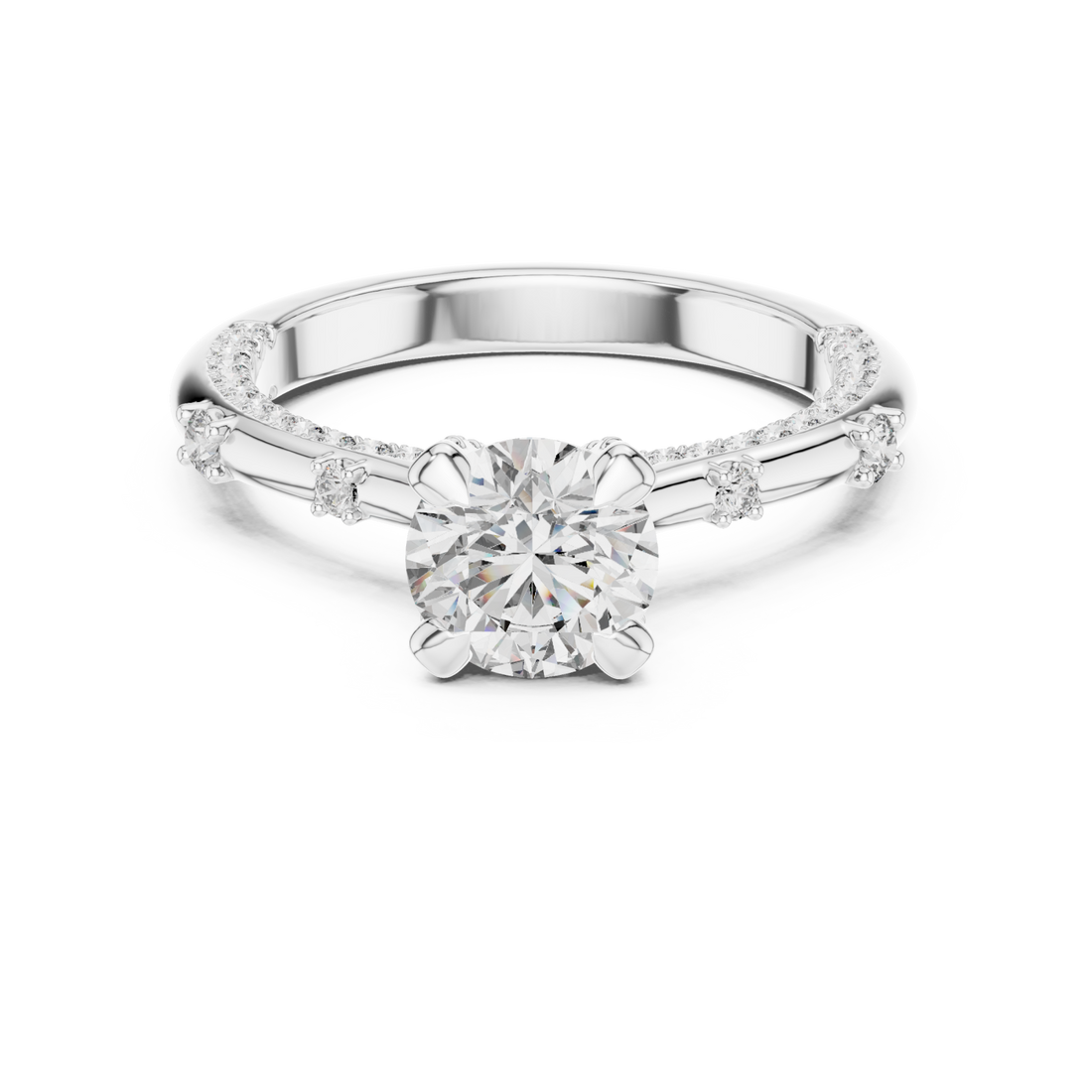  White Gold Opulent Cascade Accent Engagement Ring Right View