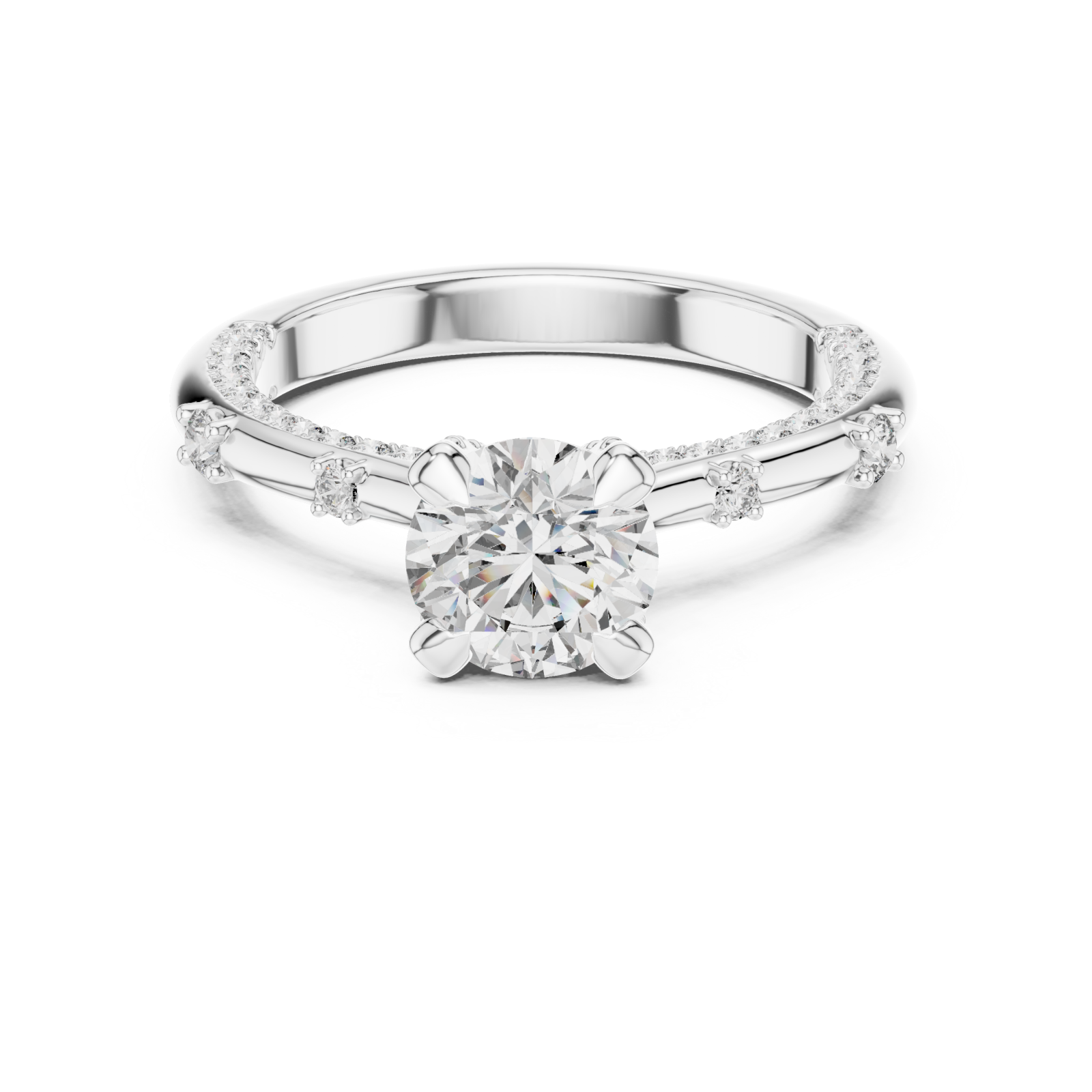  White Gold Opulent Cascade Accent Engagement Ring Front View