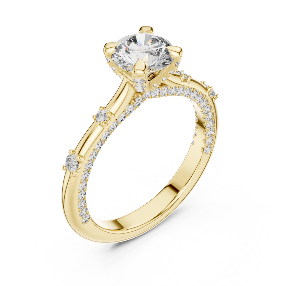 Gold Opulent Cascade Accent Engagement Ring Right View