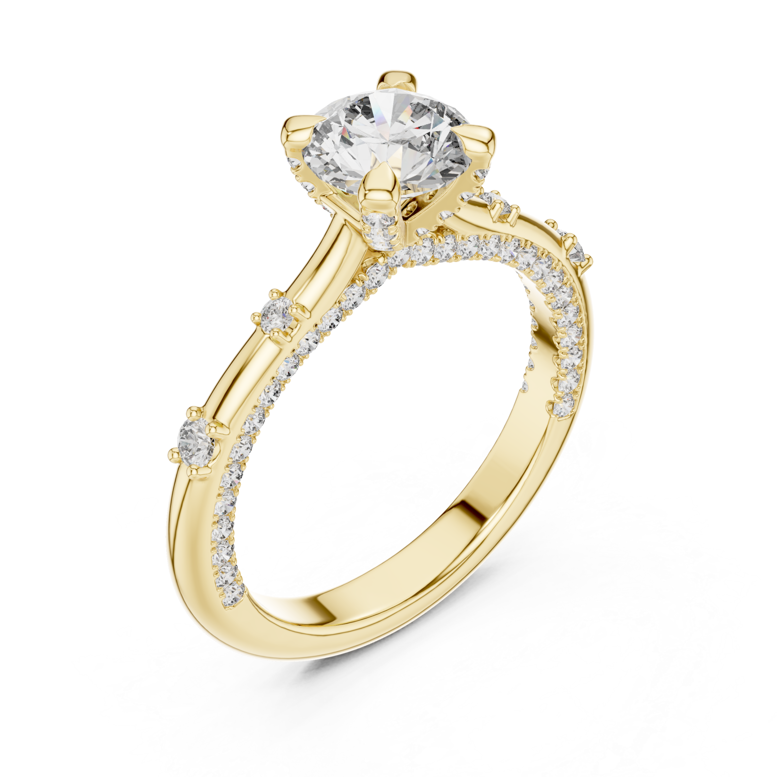Gold Opulent Cascade Accent Engagement Ring Right View