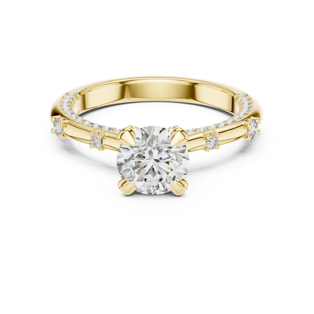 Gold Opulent Cascade Accent Engagement Ring Right View