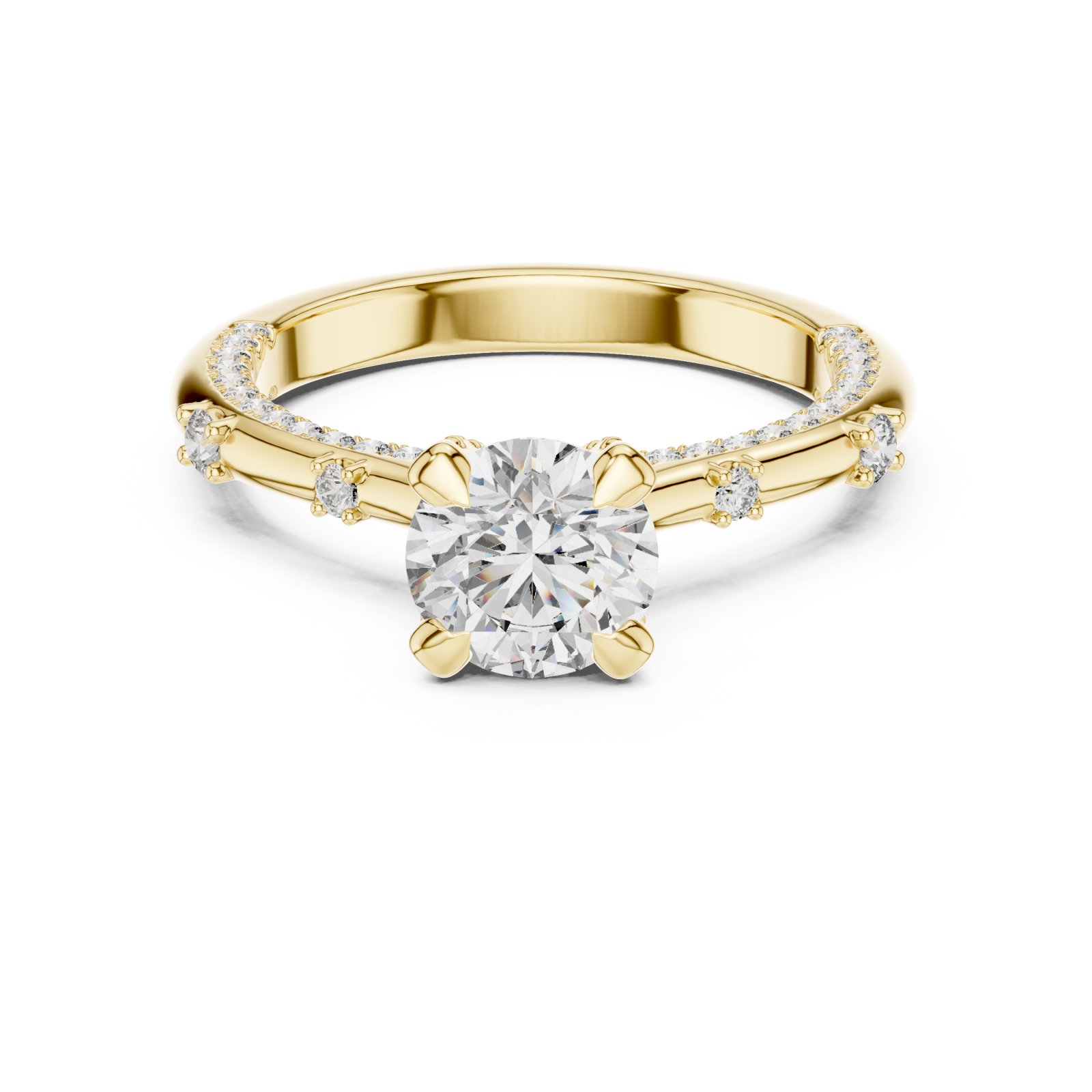  Gold Opulent Cascade Accent Engagement Ring Front View