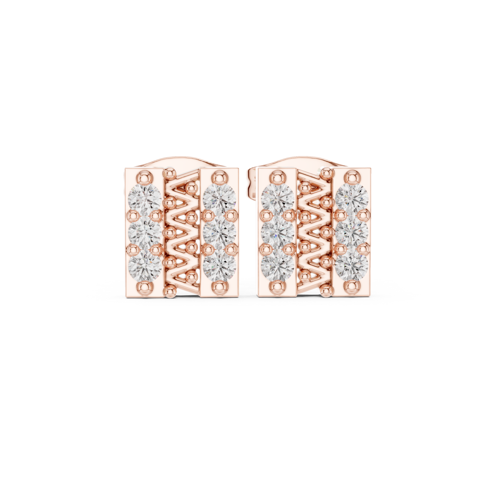  Rose Gold Radiant Block Initial Stud Earrings Front View
