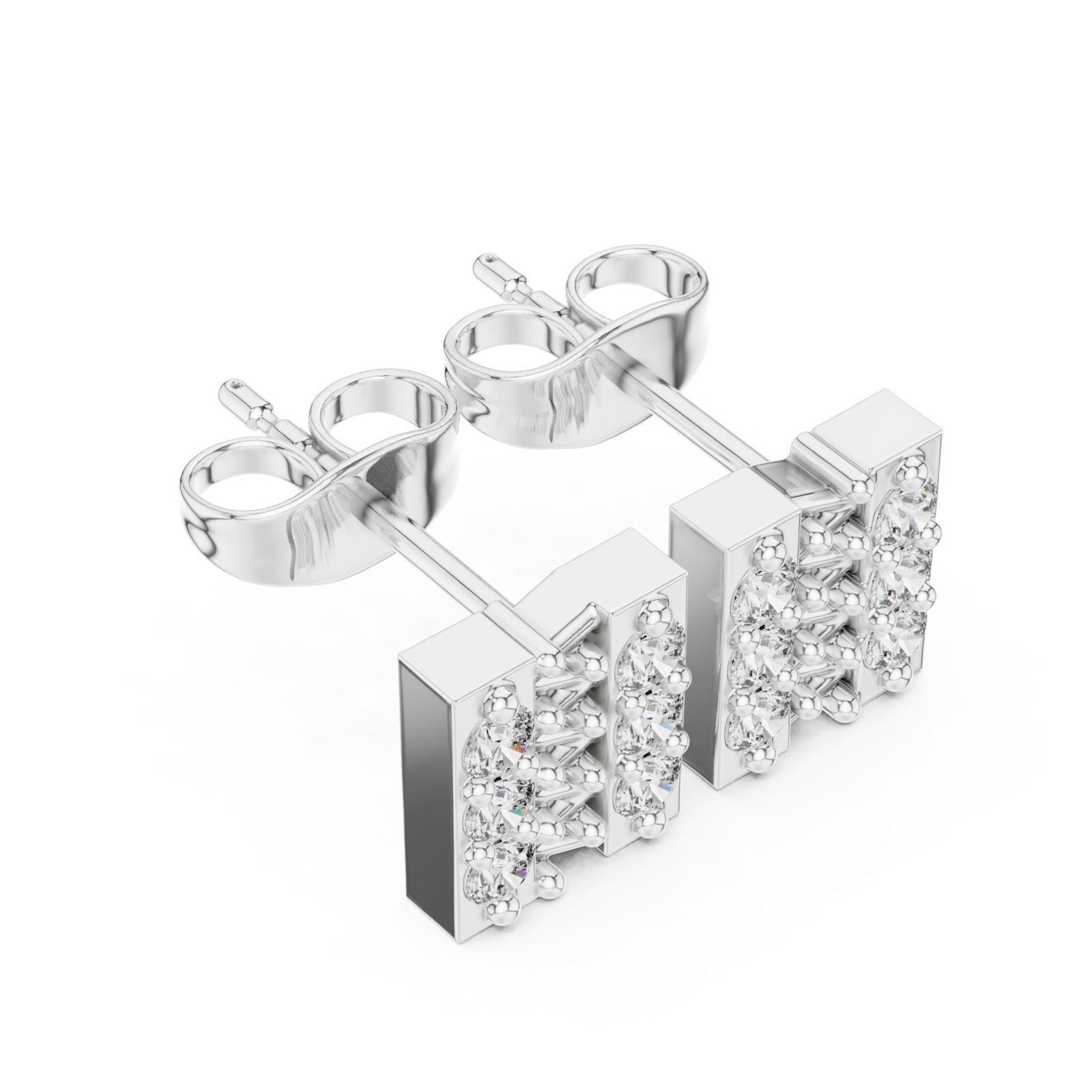  White Gold Radiant Block Initial Stud Earrings Right View