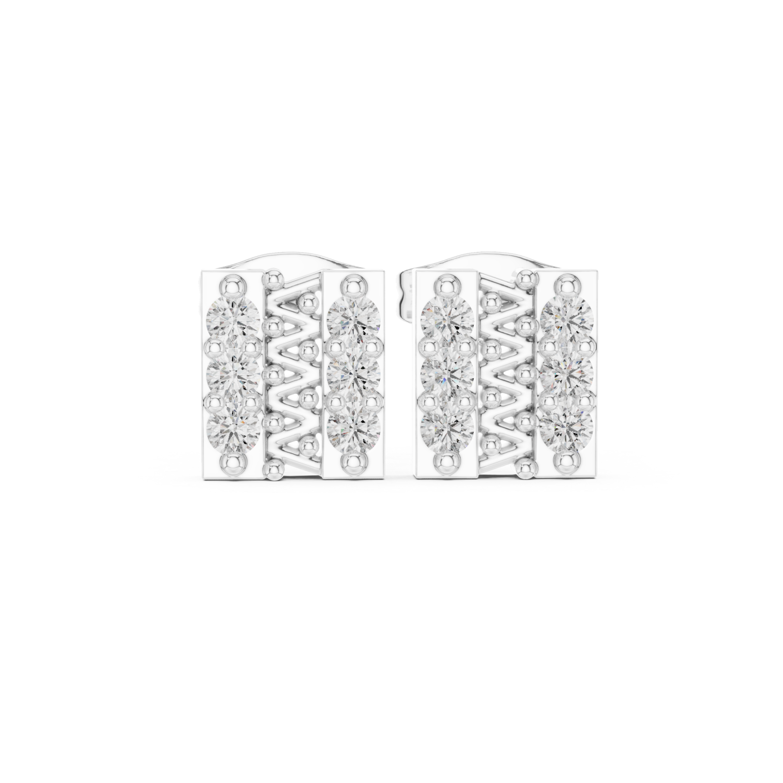  White Gold Radiant Block Initial Stud Earrings Front View