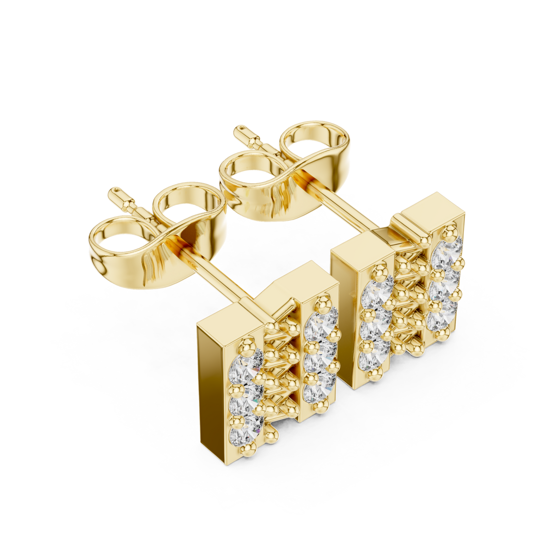Gold Radiant Block Initial Stud Earrings Right View