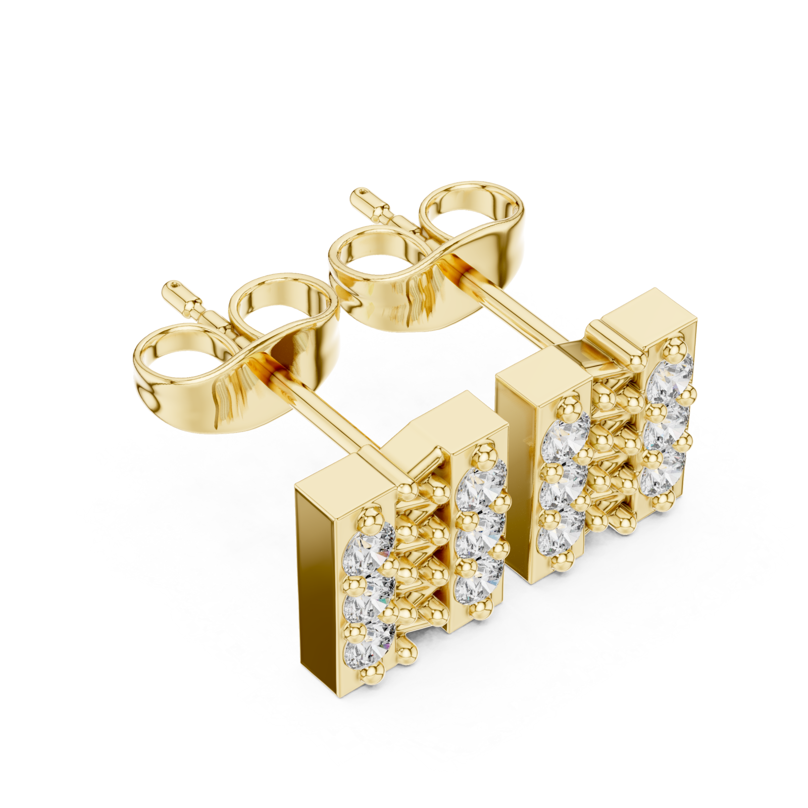 Gold Radiant Block Initial Stud Earrings Right View