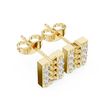Gold Radiant Block Initial Stud Earrings Right View