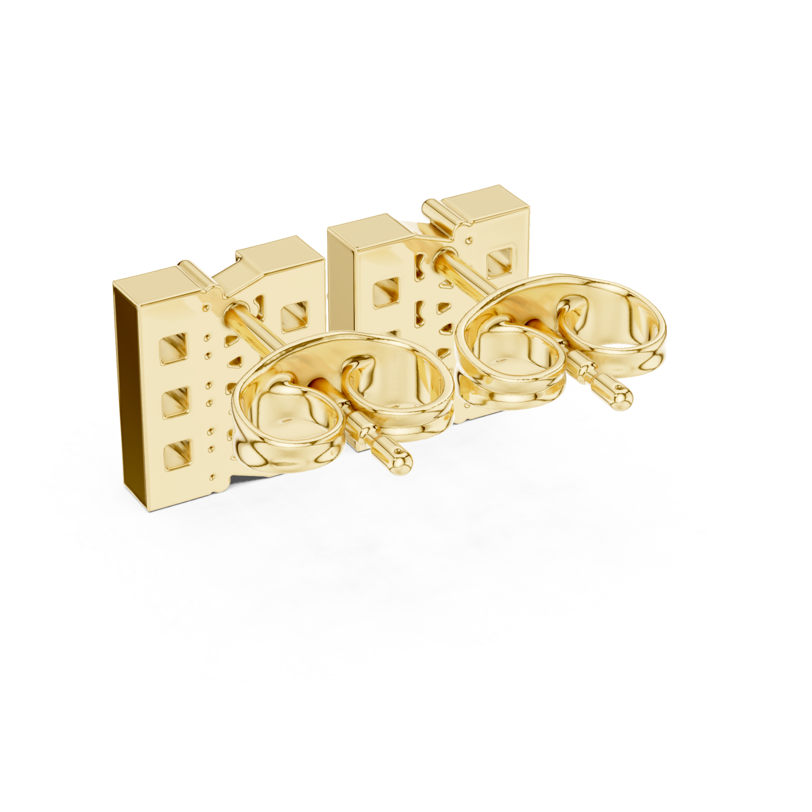  Gold Radiant Block Initial Stud Earrings Side View