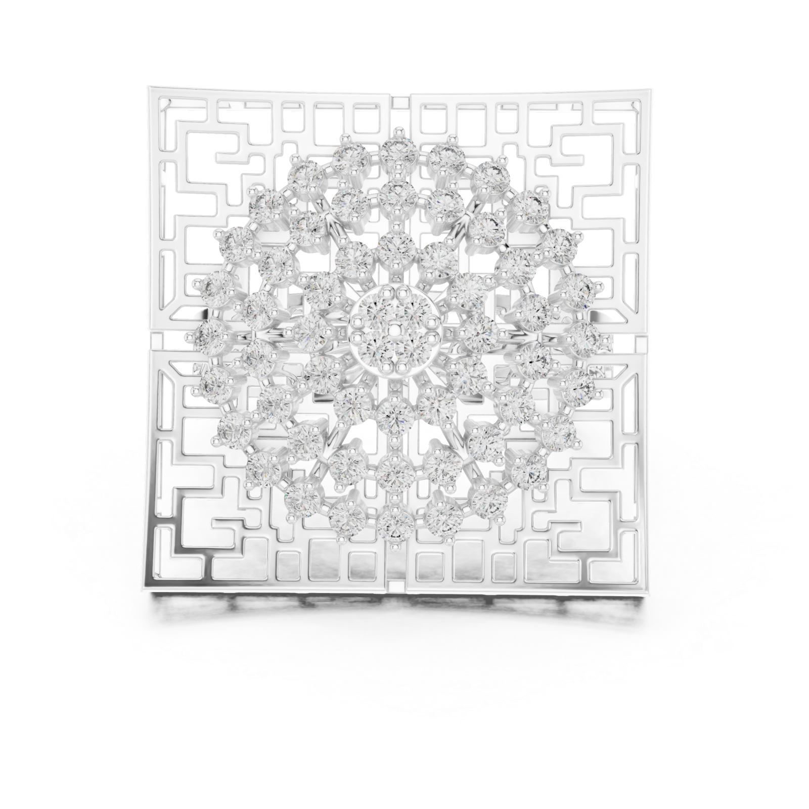  White Gold Enchanted Palace Regal Crest Mosaic Band Front View