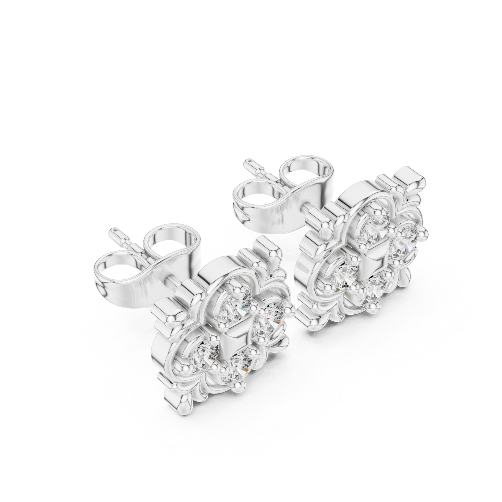  White Gold Radiant Square Petal Cluster Earrings Right View
