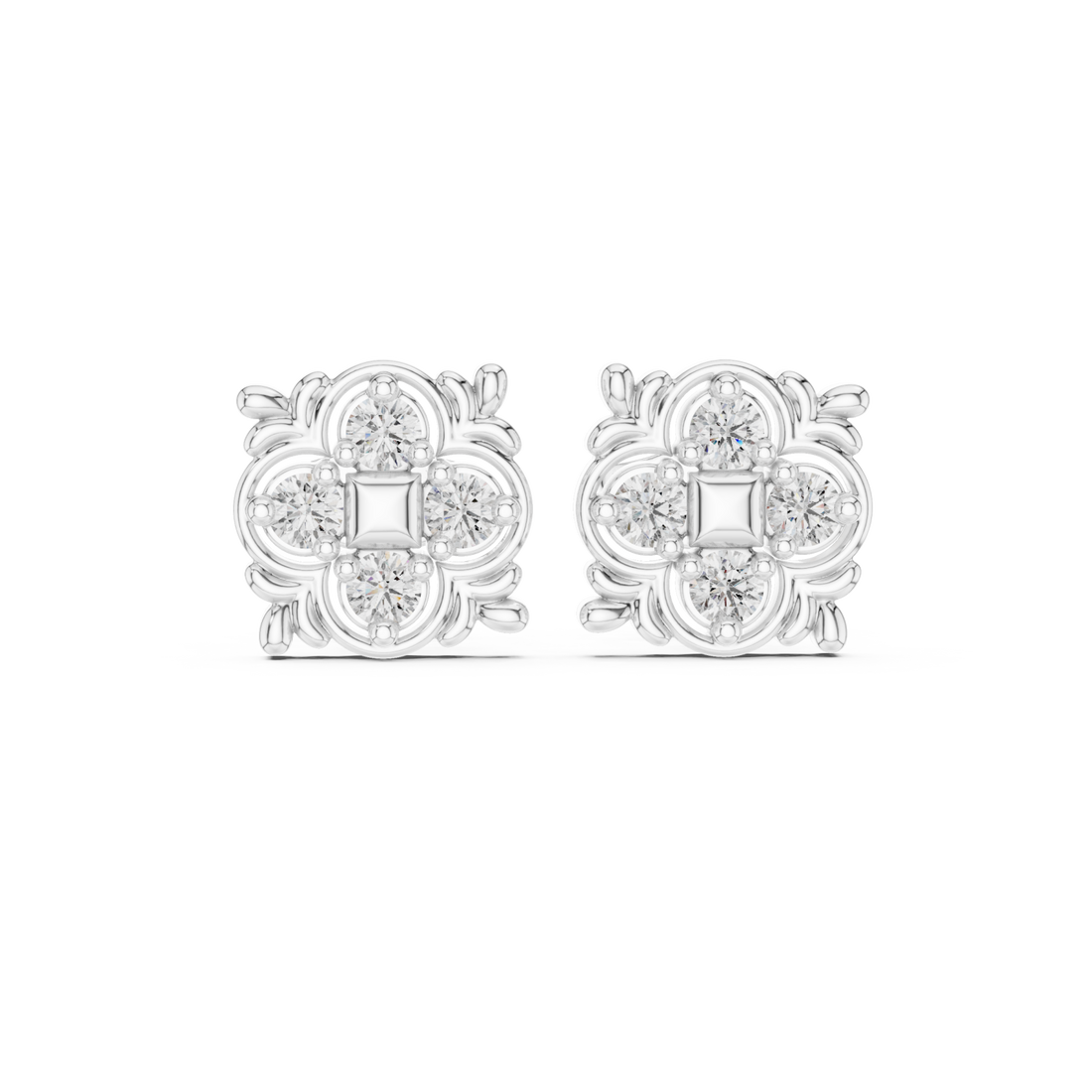  White Gold Radiant Square Petal Cluster Earrings Right View