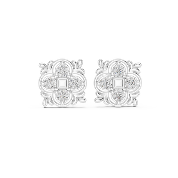  White Gold Radiant Square Petal Cluster Earrings Front View