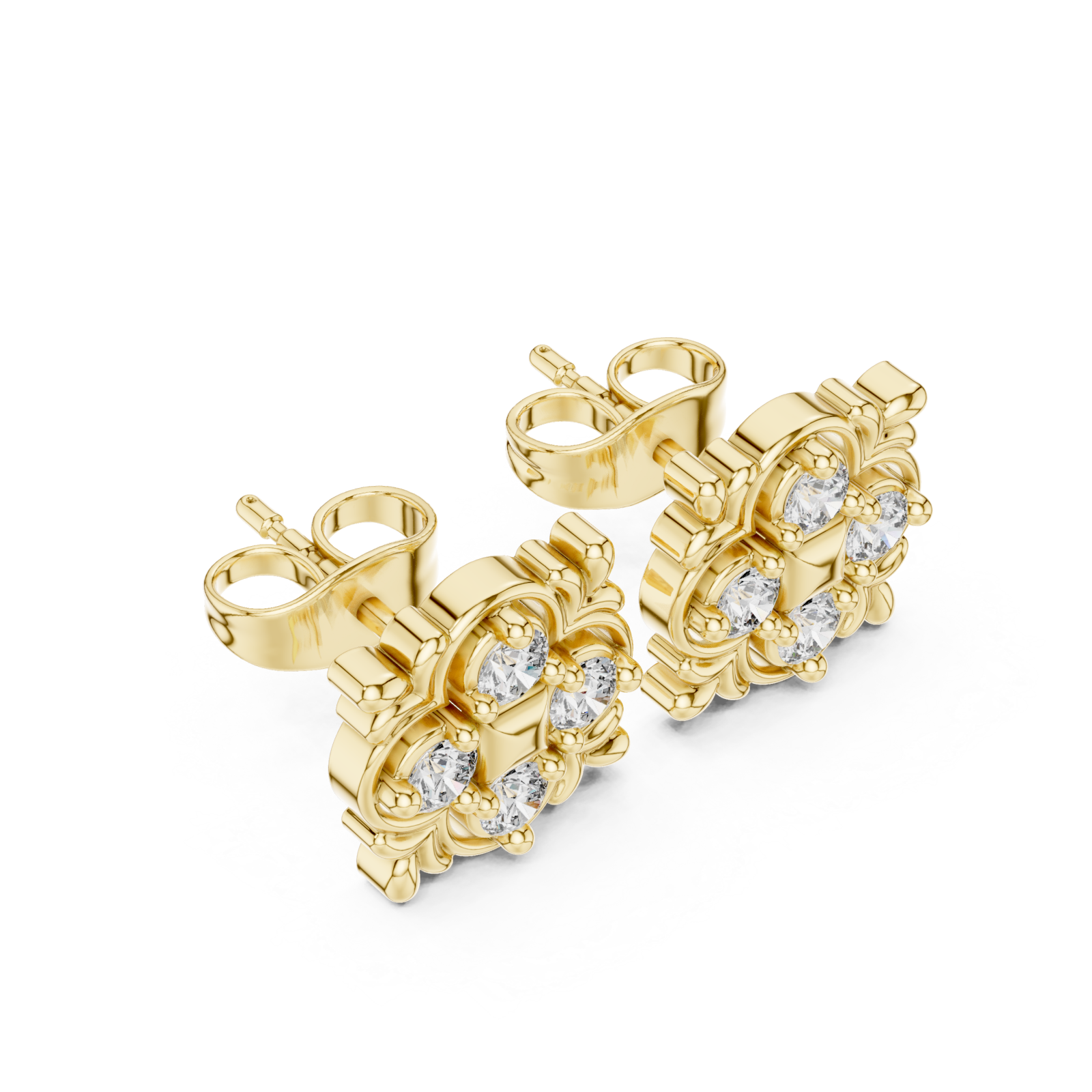 Gold Radiant Square Petal Cluster Earrings Right View