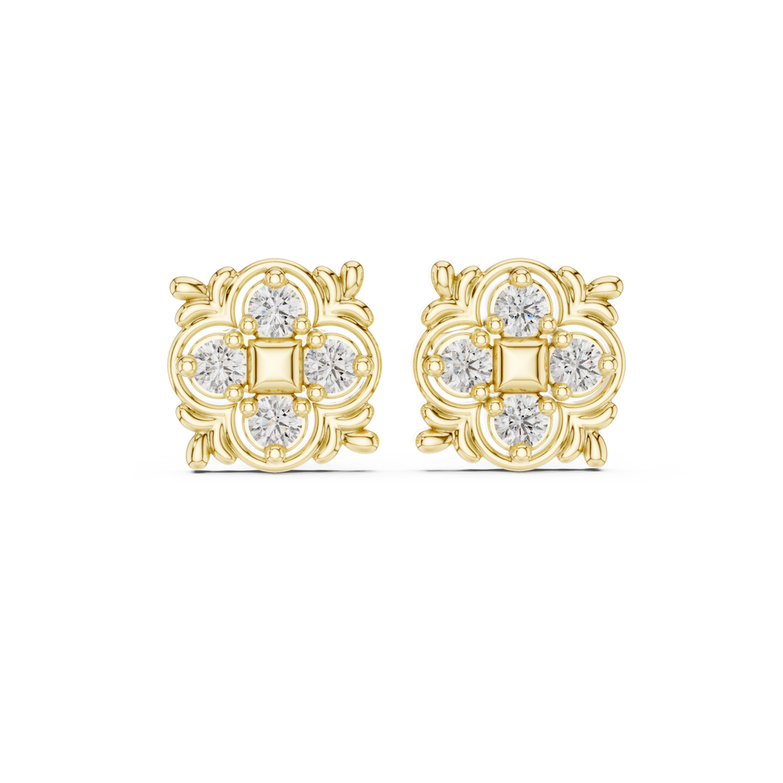 Gold Radiant Square Petal Cluster Earrings Right View