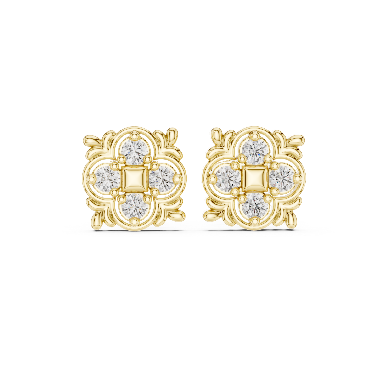  Gold Radiant Square Petal Cluster Earrings Front View