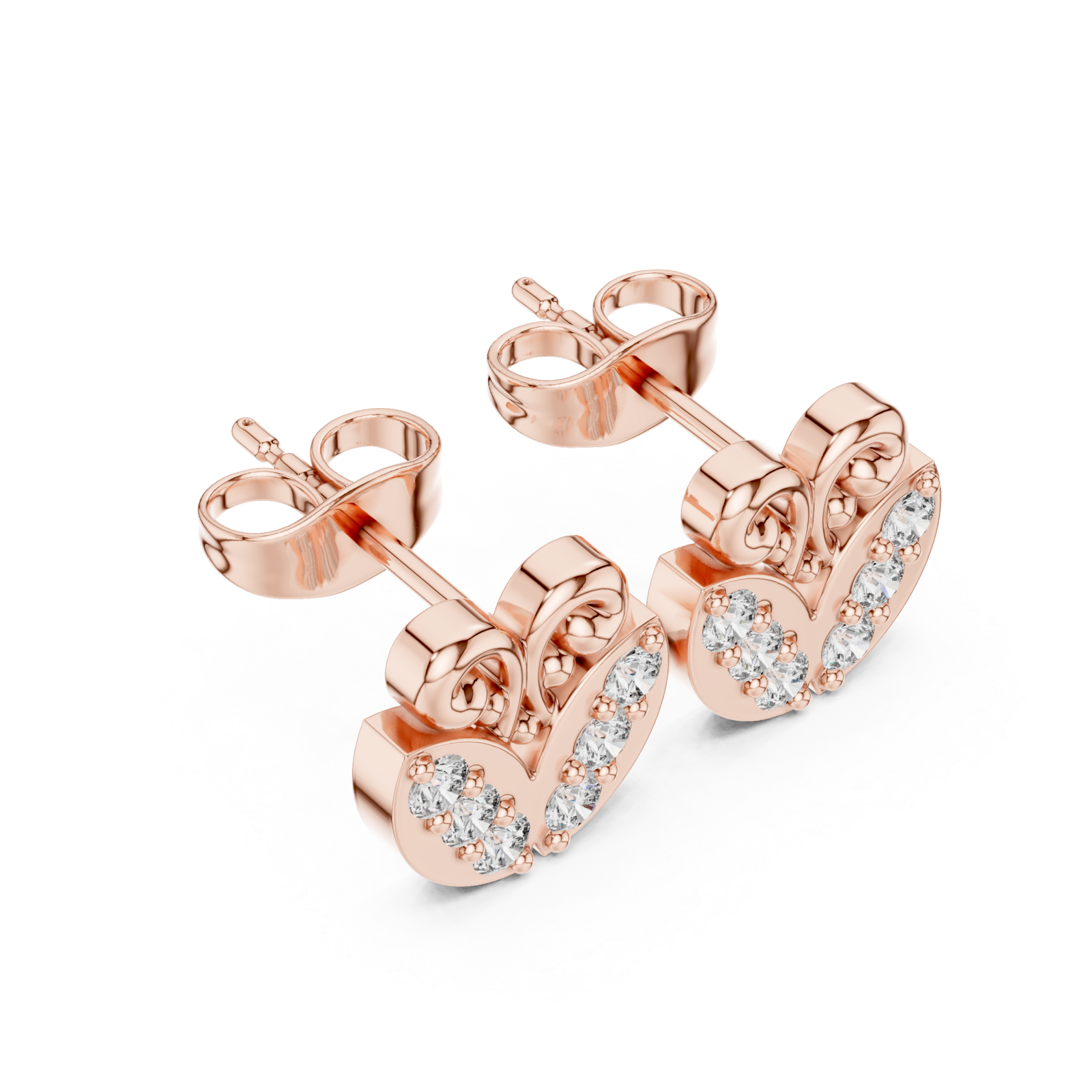  Rose Gold Twilight Grace Scroll Heart Stud Earrings Right View