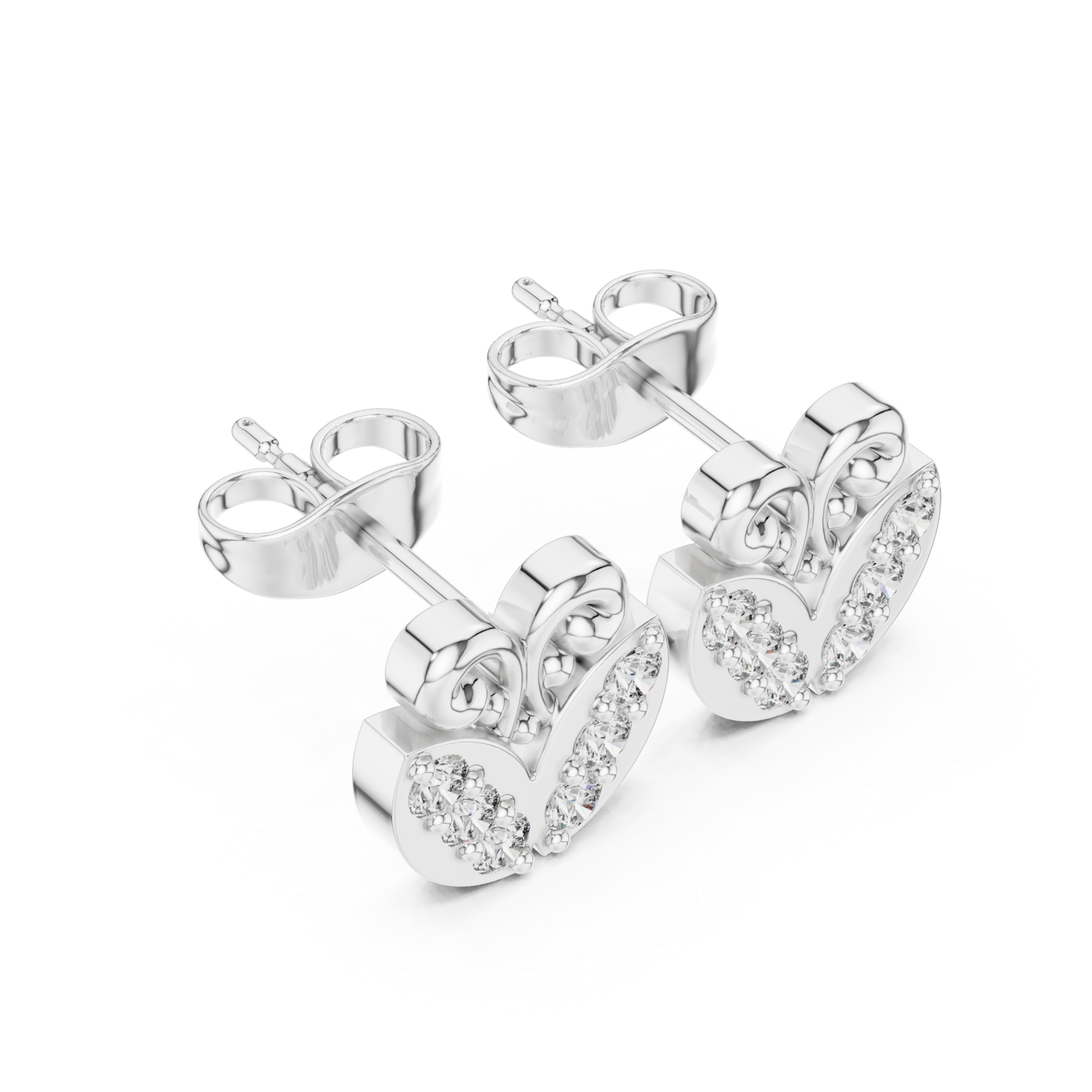  White Gold Twilight Grace Scroll Heart Stud Earrings Right View