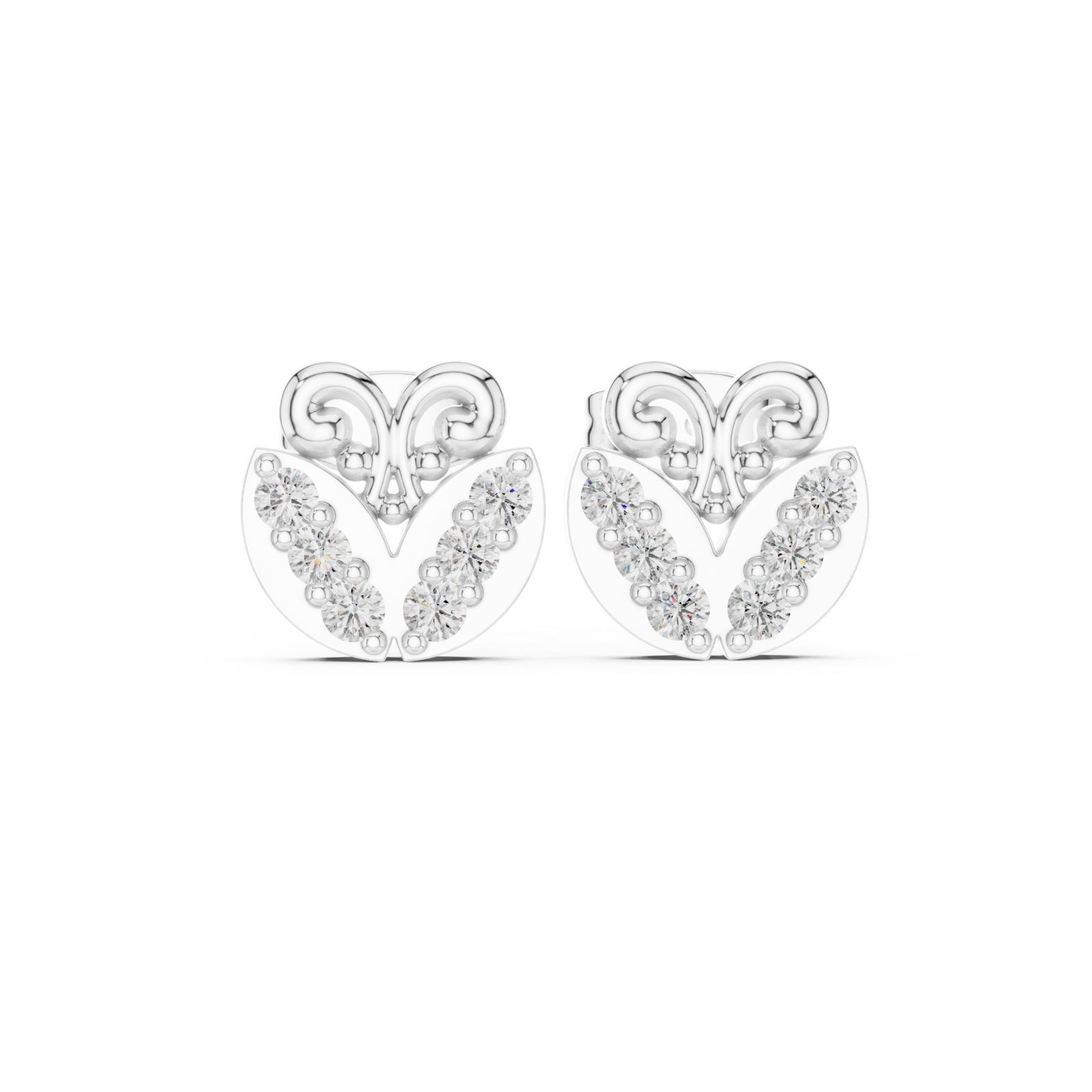  White Gold Twilight Grace Scroll Heart Stud Earrings Front View