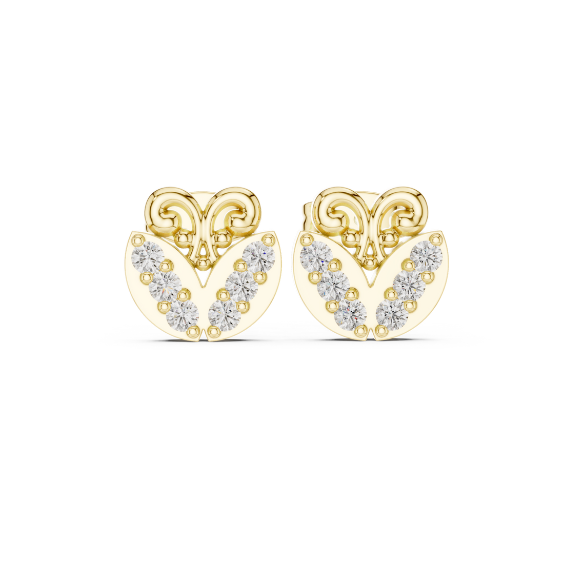 Gold Twilight Grace Scroll Heart Stud Earrings Right View