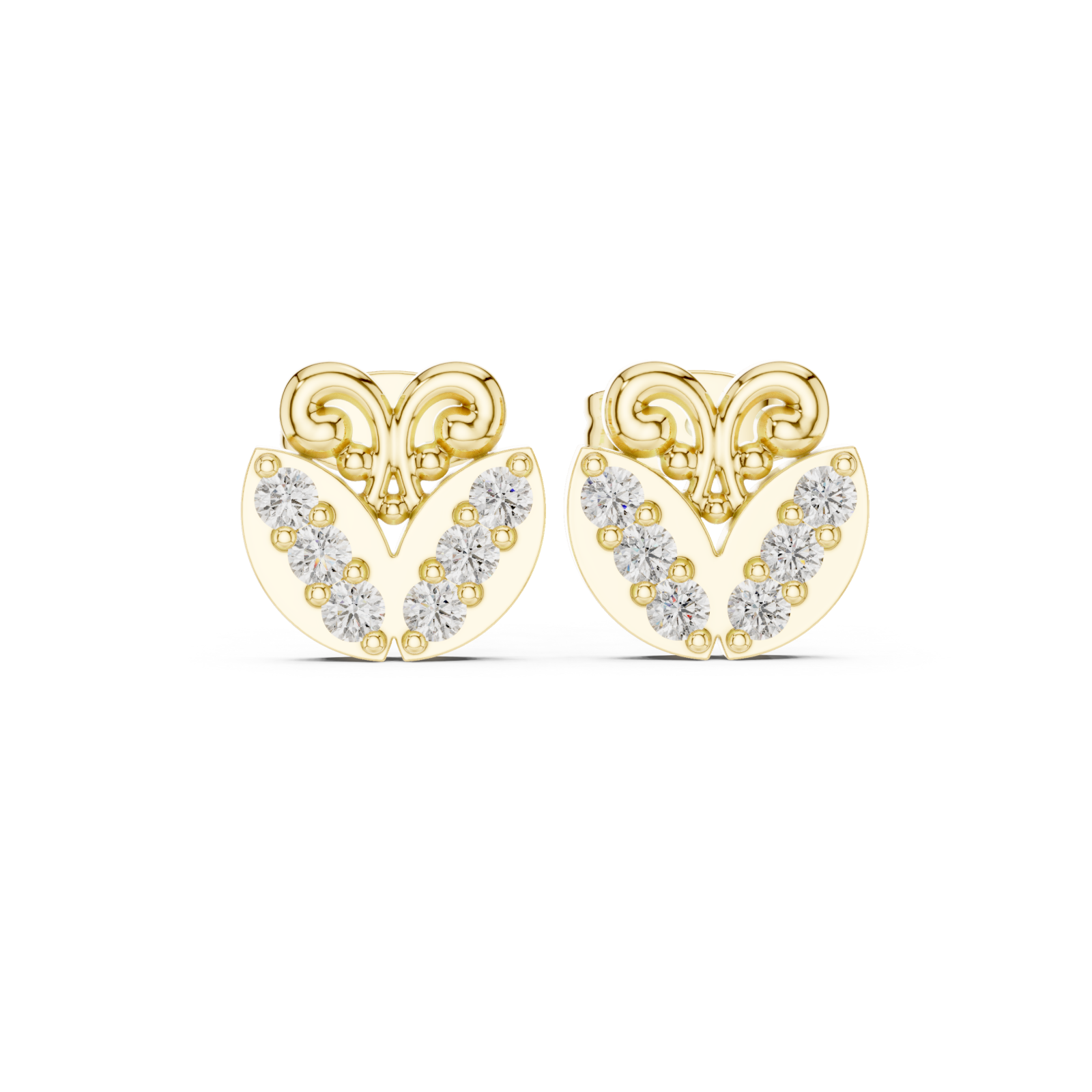 Gold Twilight Grace Scroll Heart Stud Earrings Front View