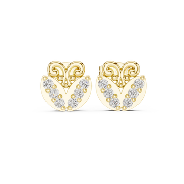  Gold Twilight Grace Scroll Heart Stud Earrings Front View