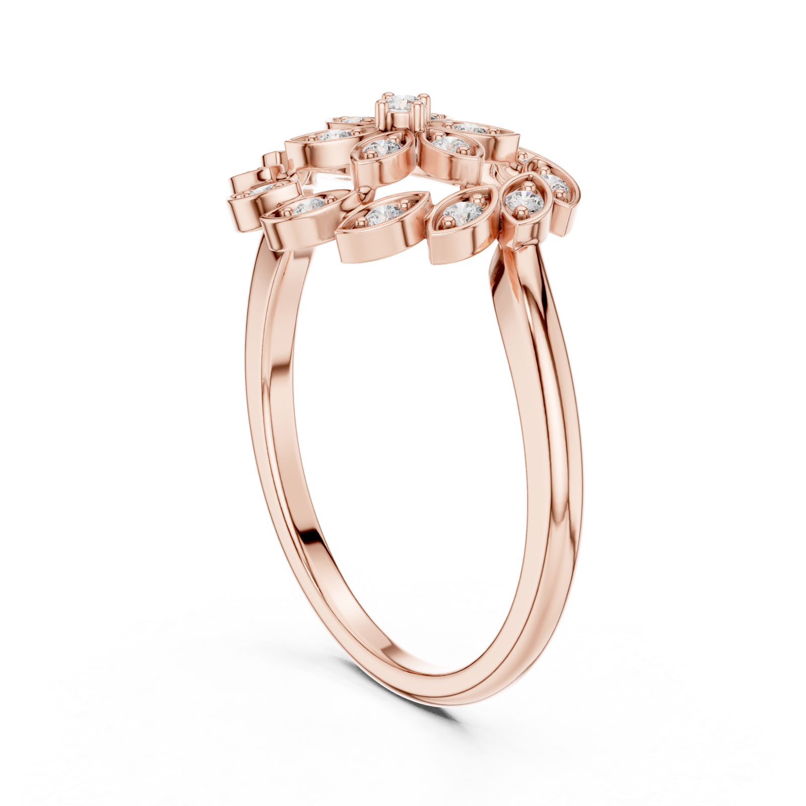  Rose Gold Midnight Garden Muse Floral Statement Ring Left View