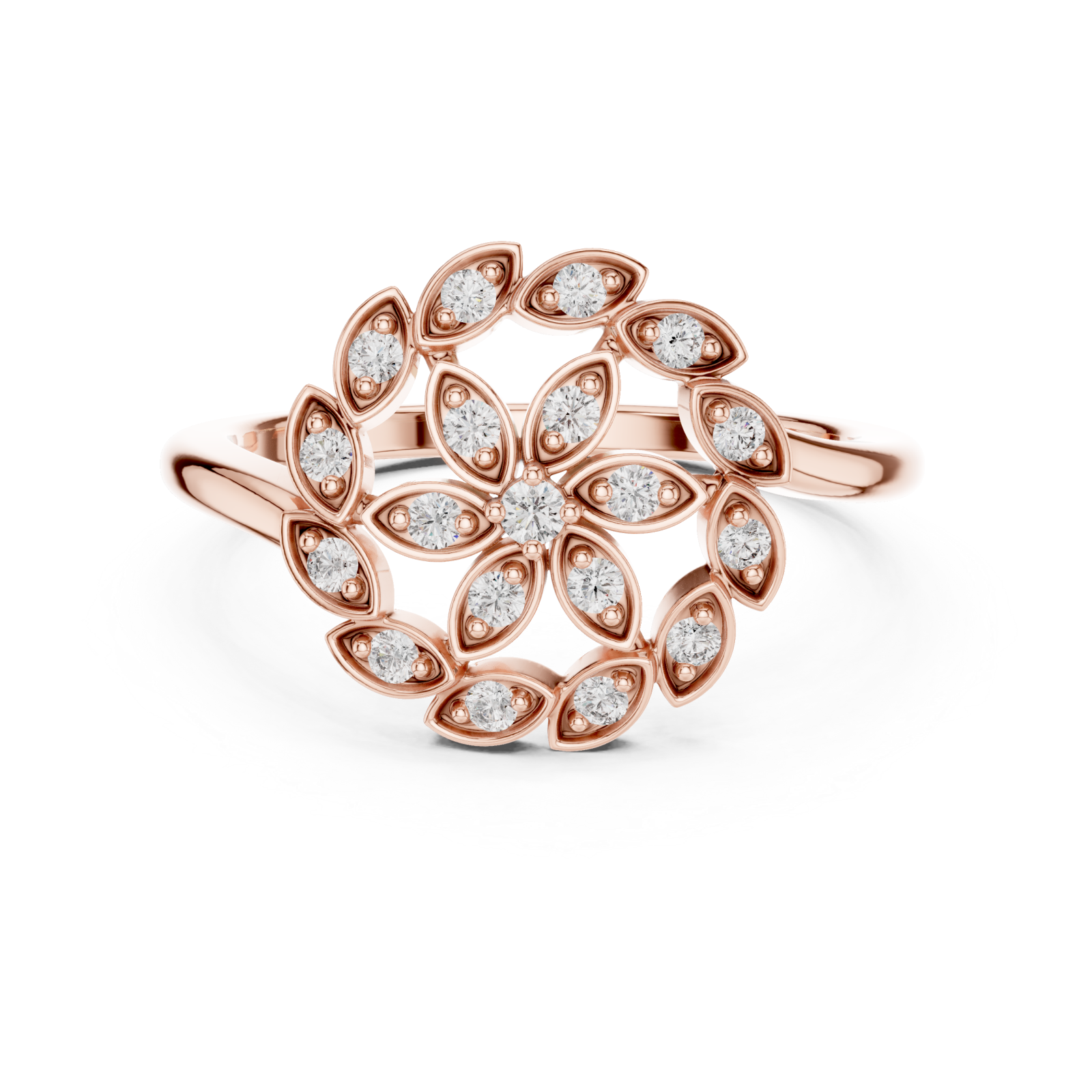  Rose Gold Midnight Garden Muse Floral Statement Ring Front View