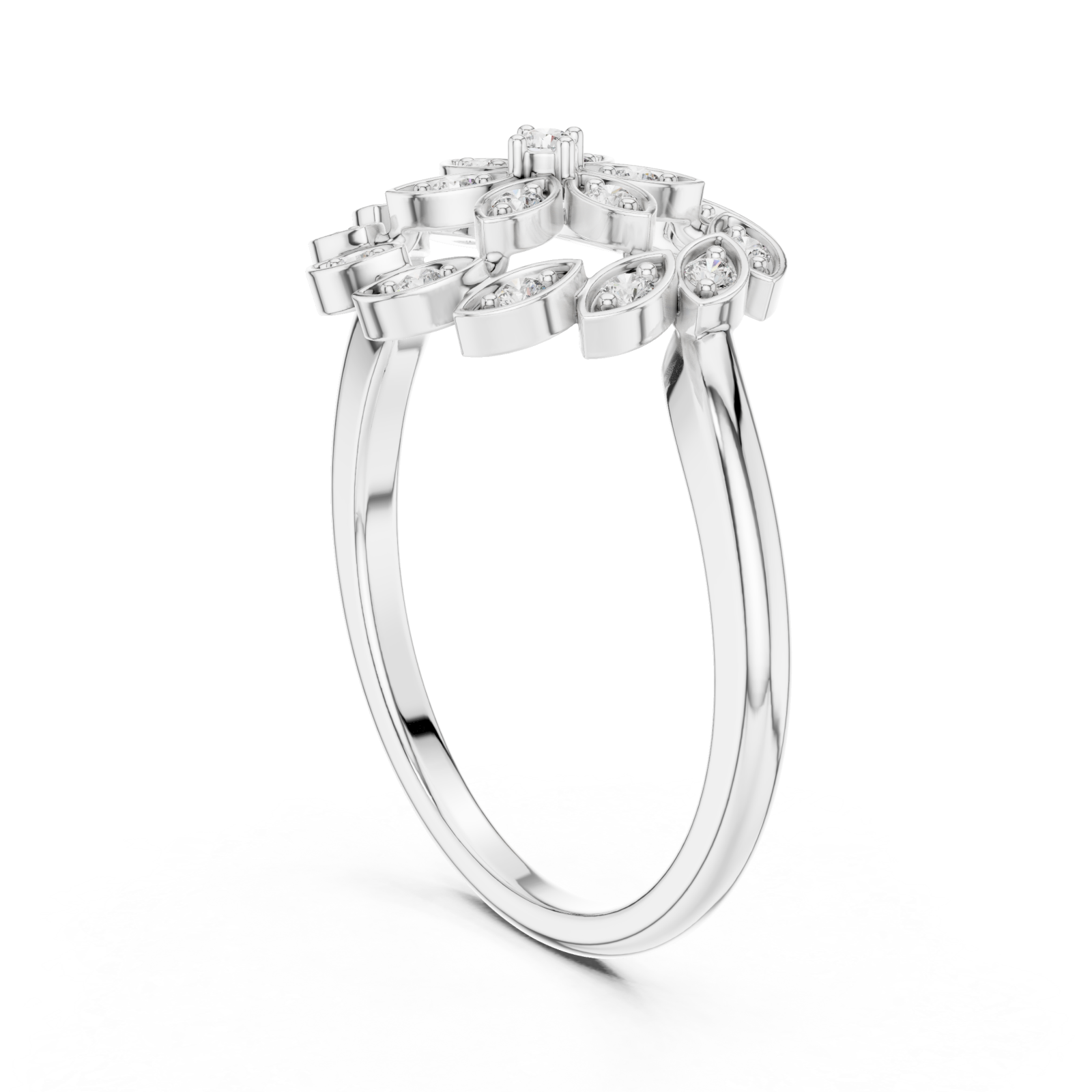  White Gold Midnight Garden Muse Floral Statement Ring Left View