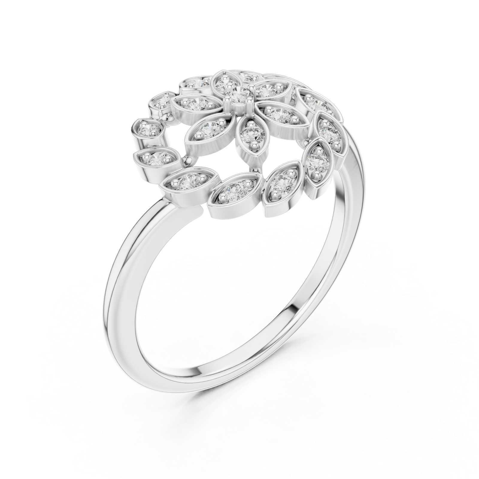  White Gold Midnight Garden Muse Floral Statement Ring Right View