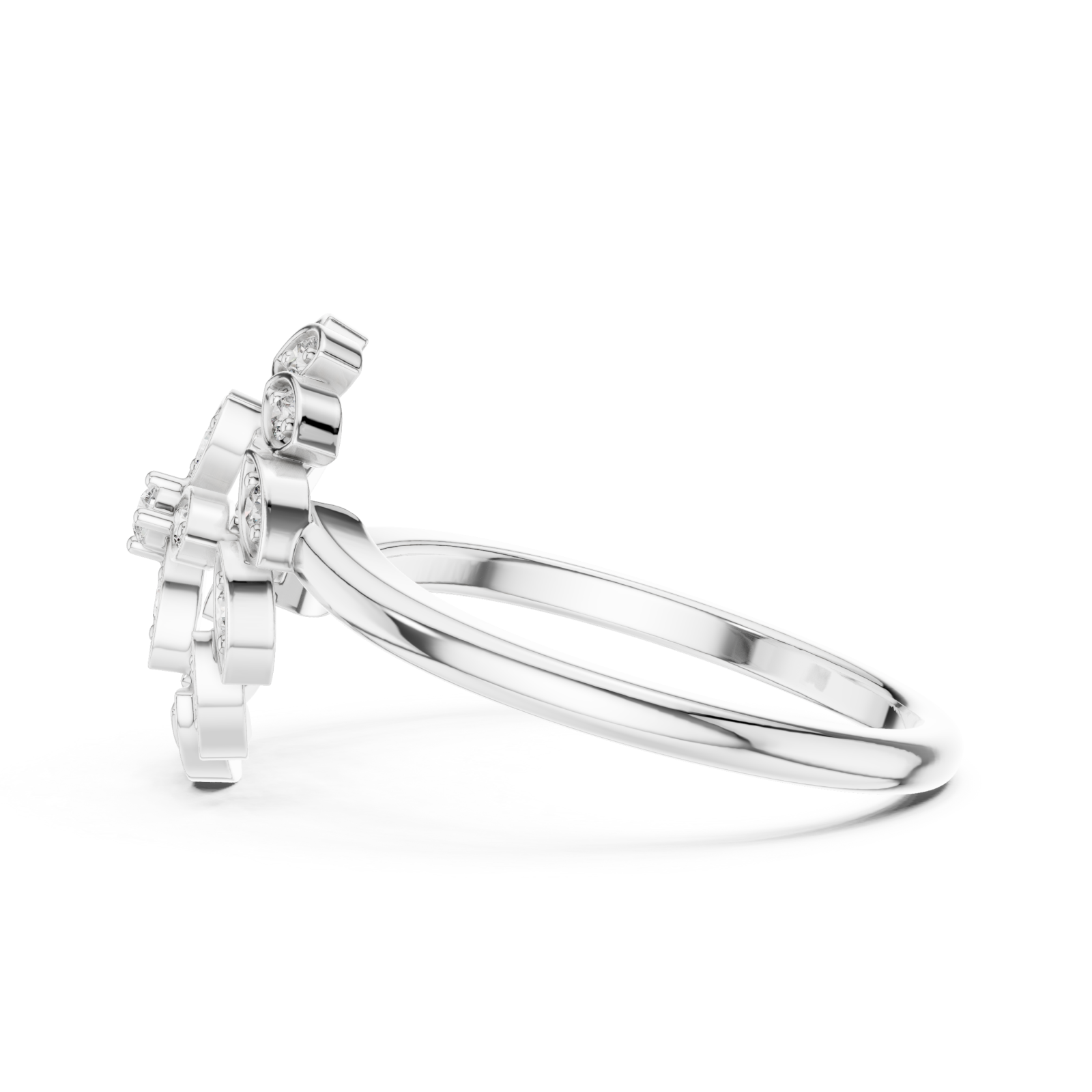  White Gold Midnight Garden Muse Floral Statement Ring Side View
