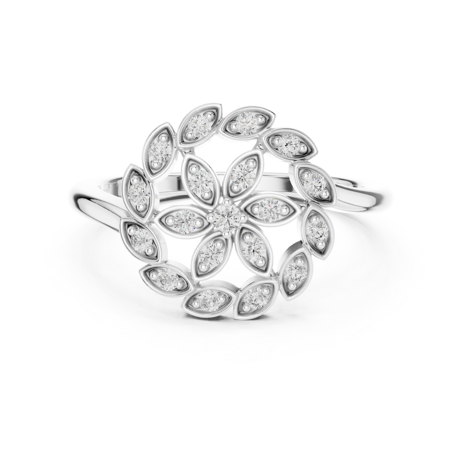  White Gold Midnight Garden Muse Floral Statement Ring Front View