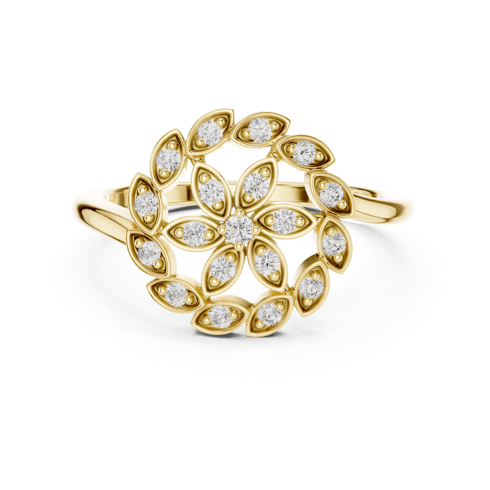  Gold Midnight Garden Muse Floral Statement Ring Front View
