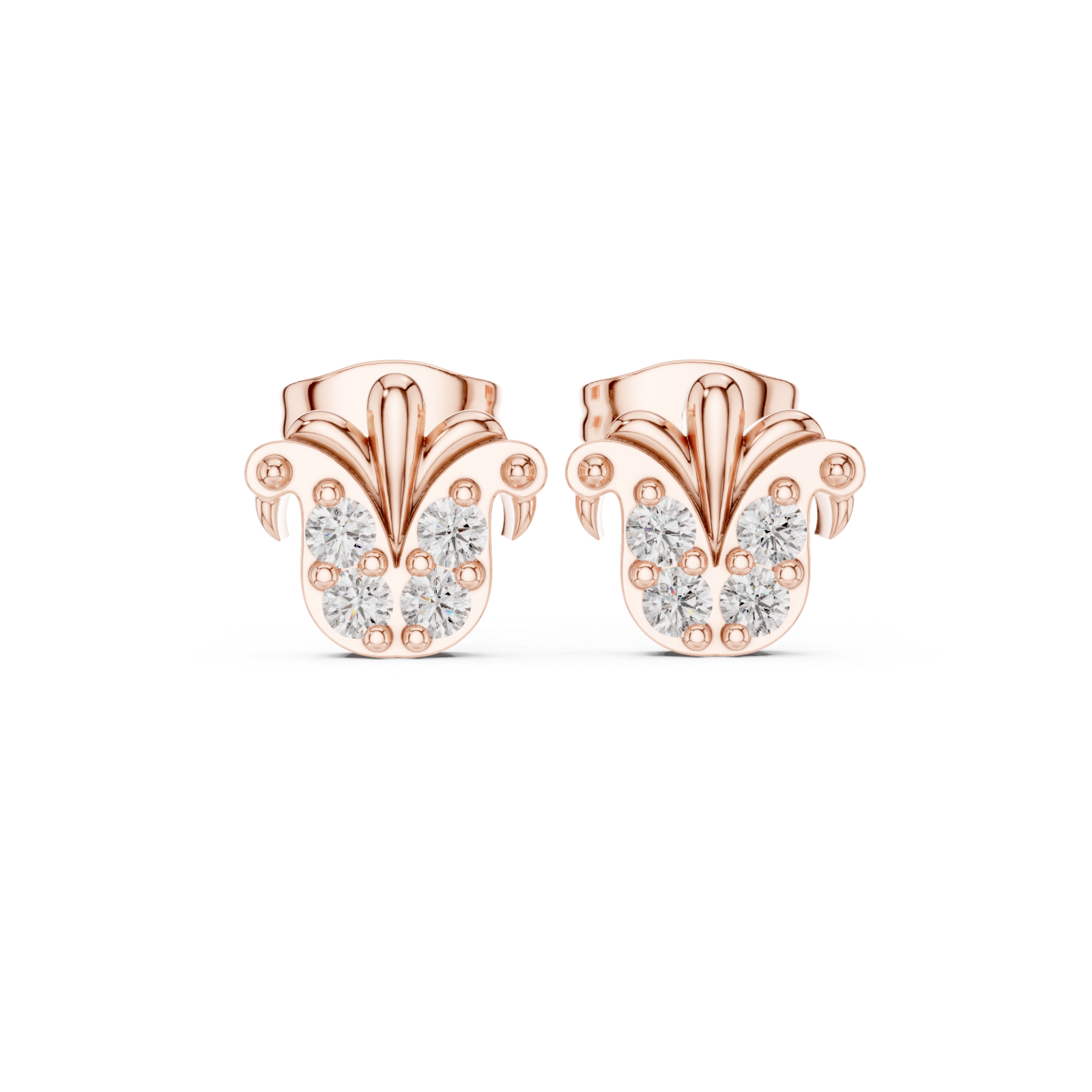  Rose Gold Radiant Petal Stud Earrings Front View
