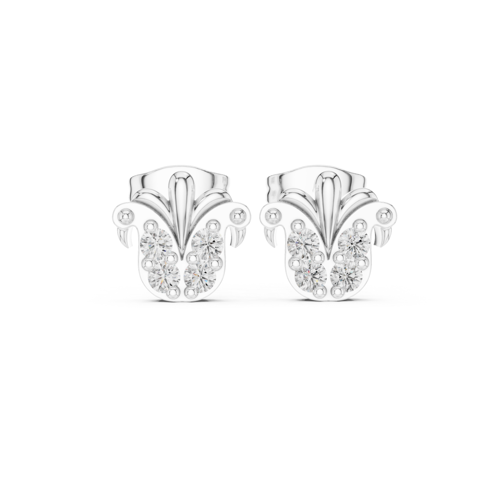  White Gold Radiant Petal Stud Earrings Front View