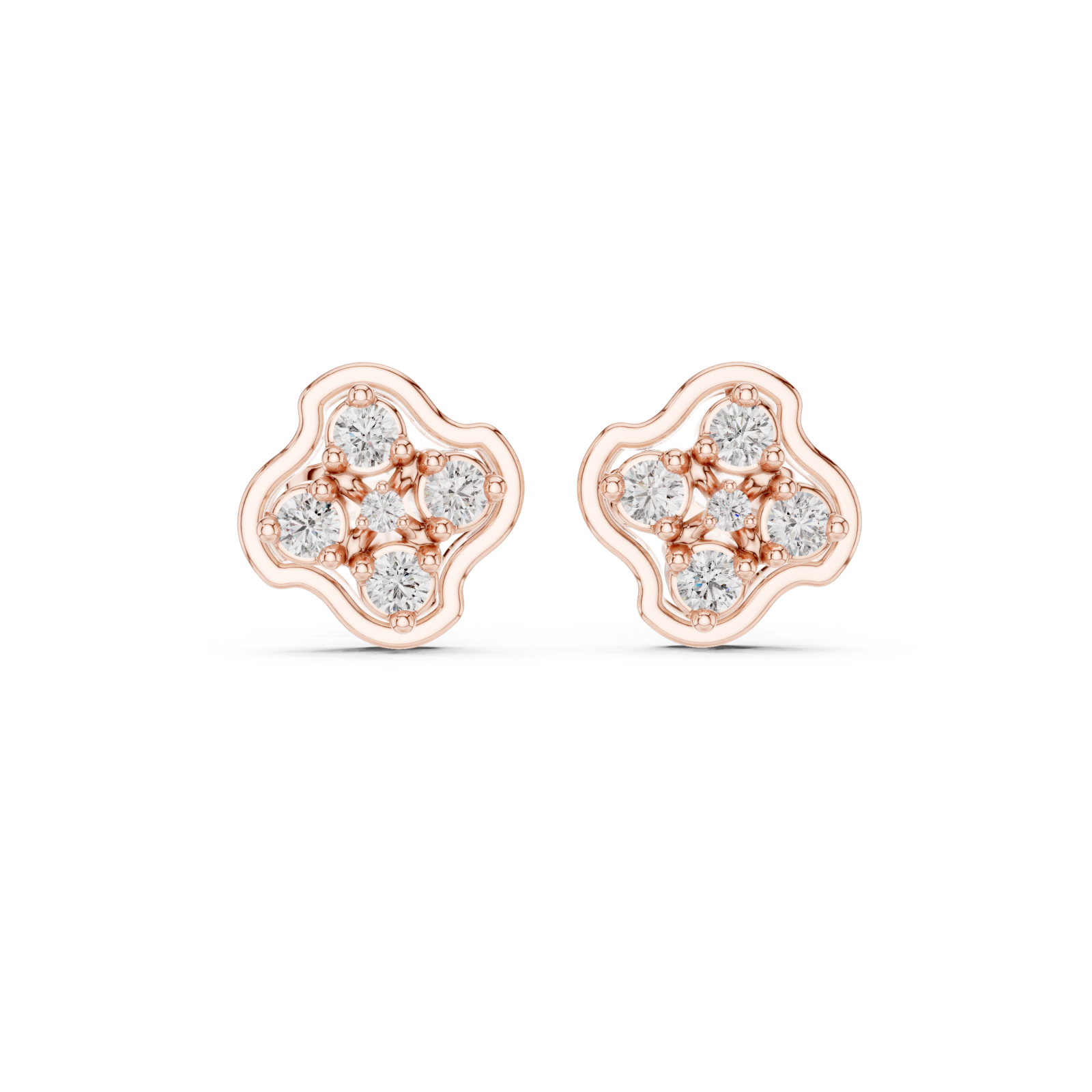  Rose Gold Midnight Petal Radiance Cluster Stud Earrings Front View