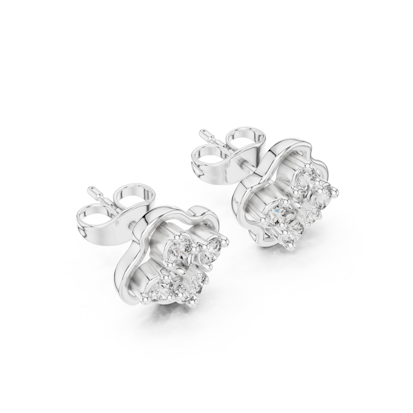  White Gold Midnight Petal Radiance Cluster Stud Earrings Right View