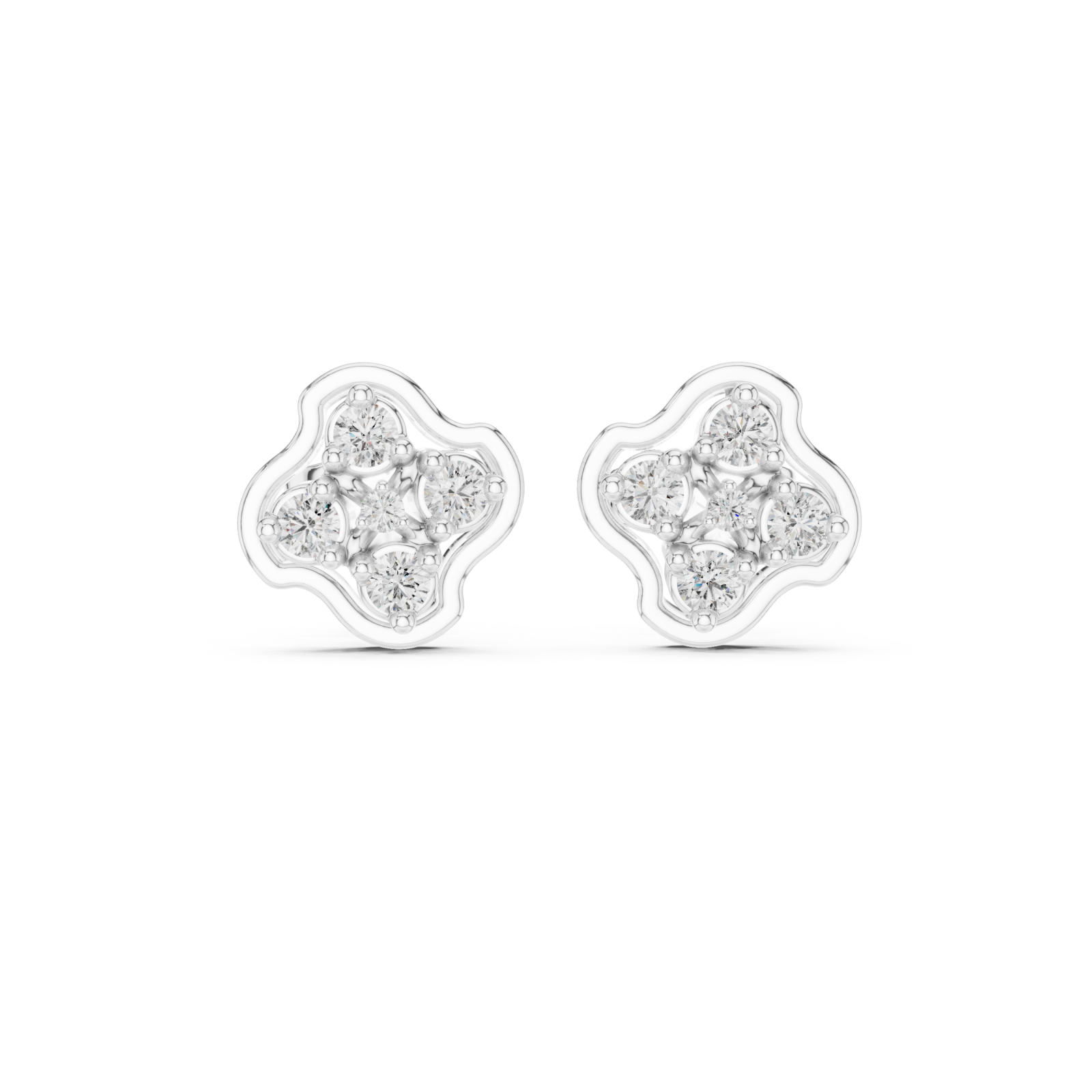  White Gold Midnight Petal Radiance Cluster Stud Earrings Front View