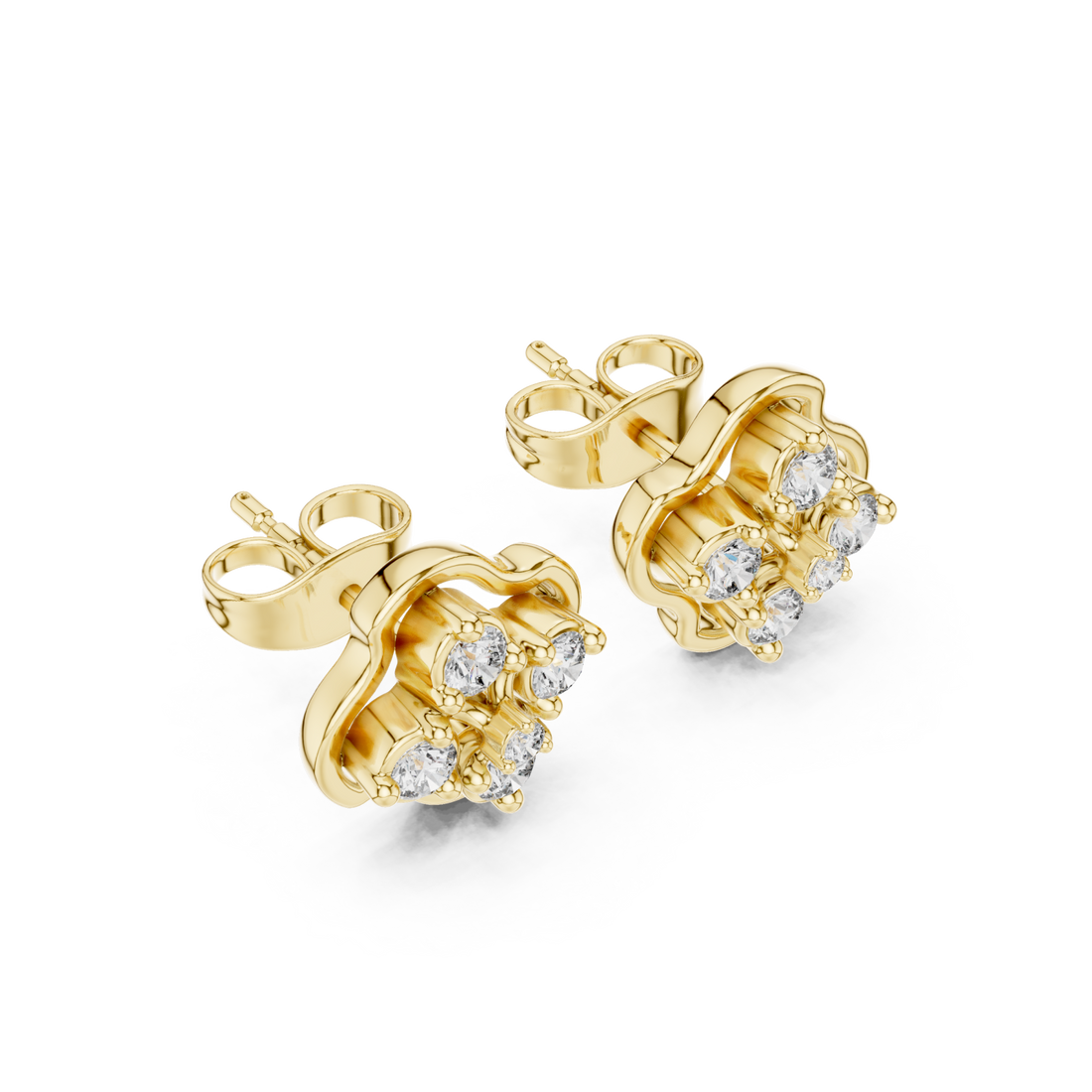 Gold Midnight Petal Radiance Cluster Stud Earrings Right View