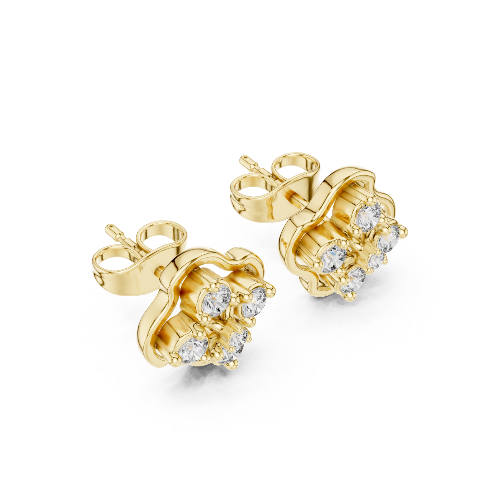Gold Midnight Petal Radiance Cluster Stud Earrings Right View