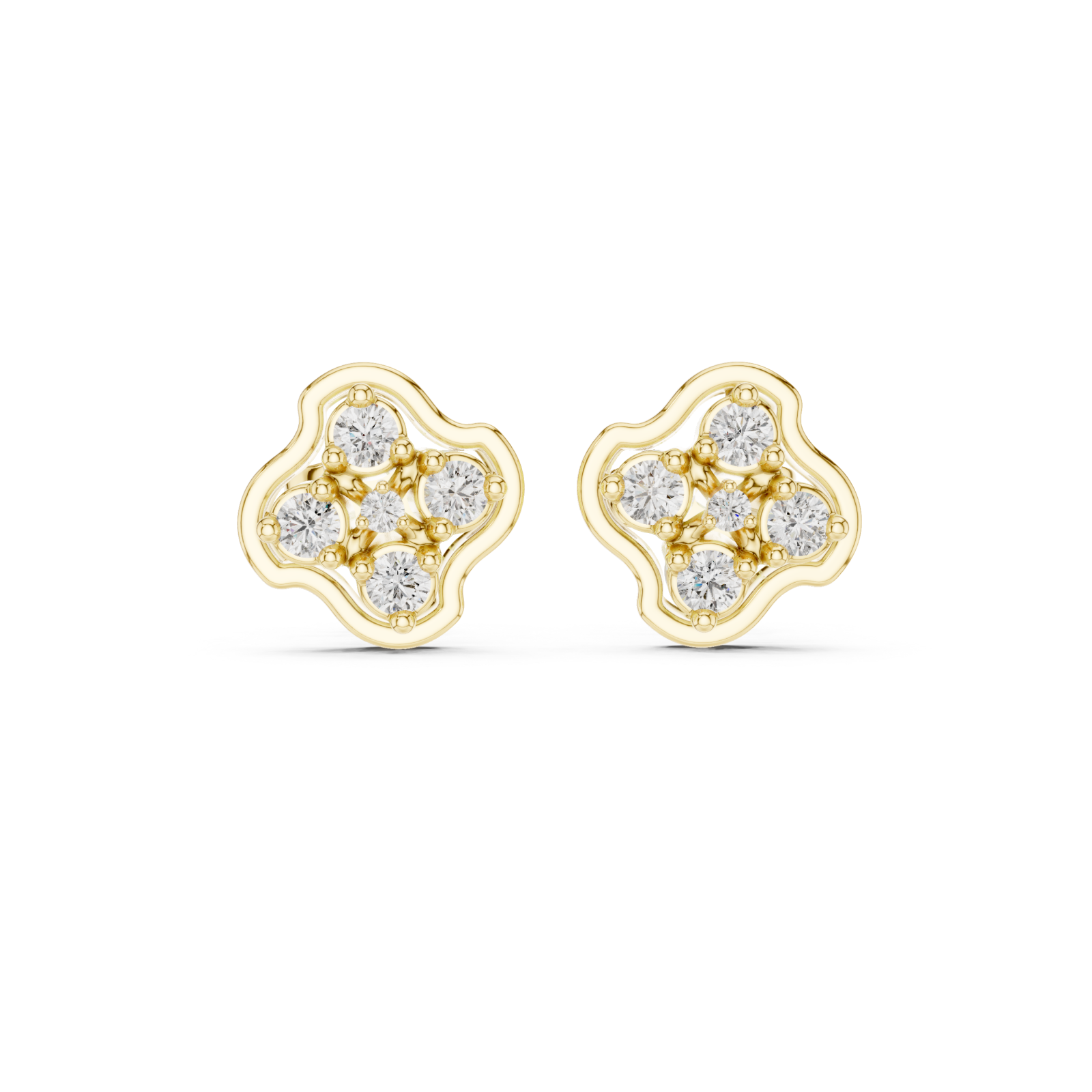  Gold Midnight Petal Radiance Cluster Stud Earrings Front View