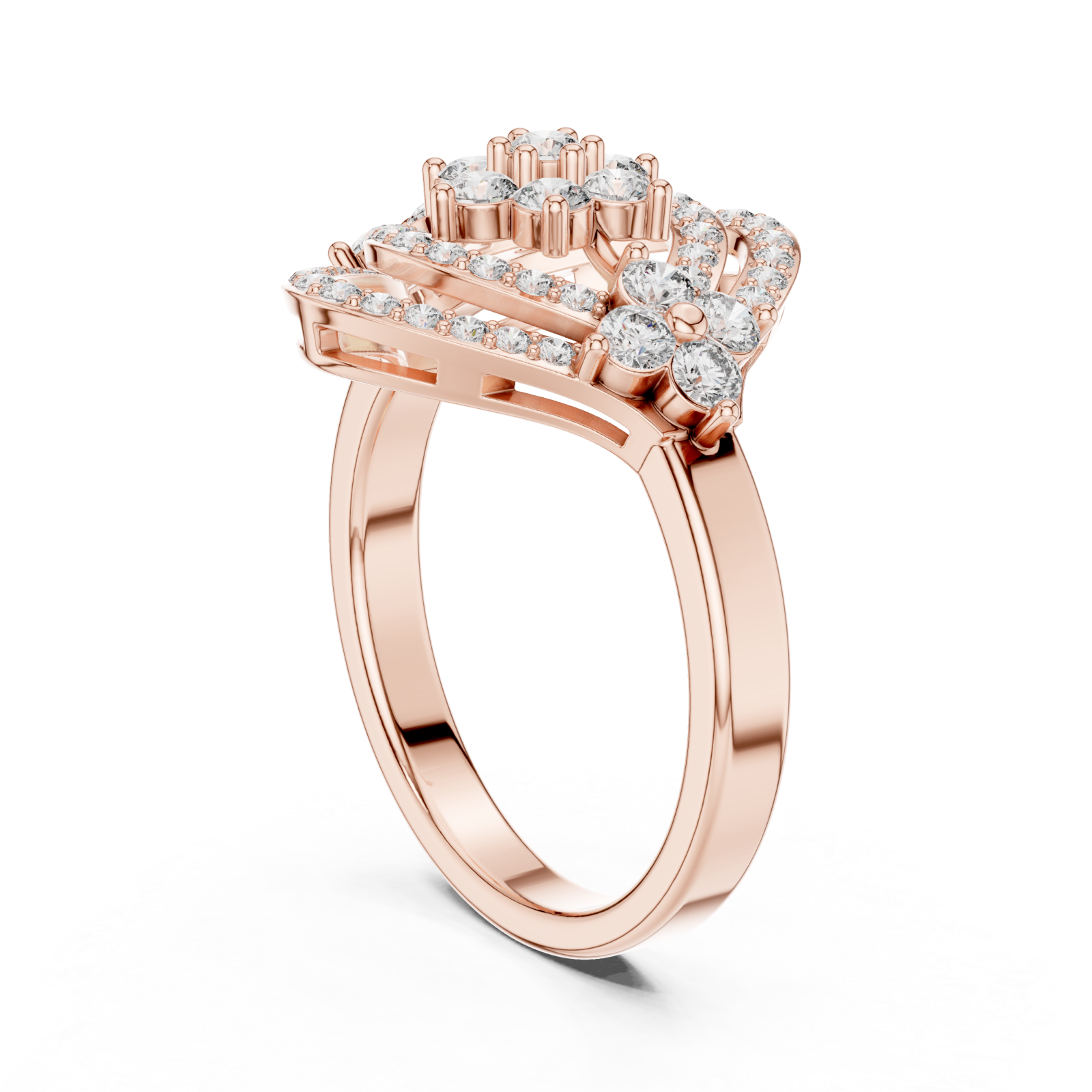  Rose Gold Radiant Halo Contour Band Ring Left View